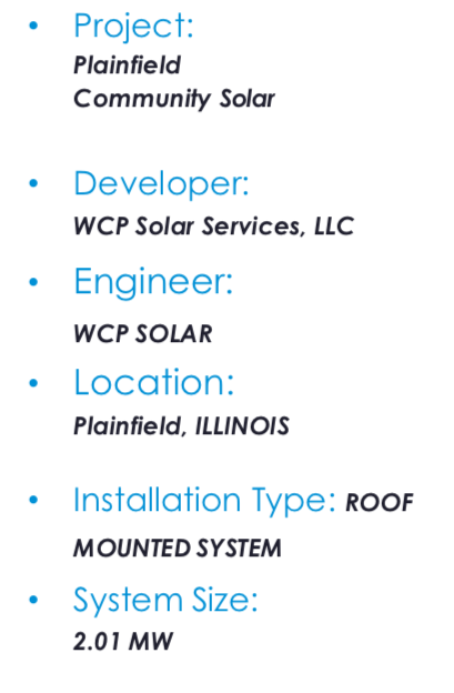 Solar PV system specs Plainfield Dukane