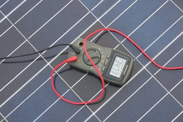 PV Solar Cell Panel with Multimeter