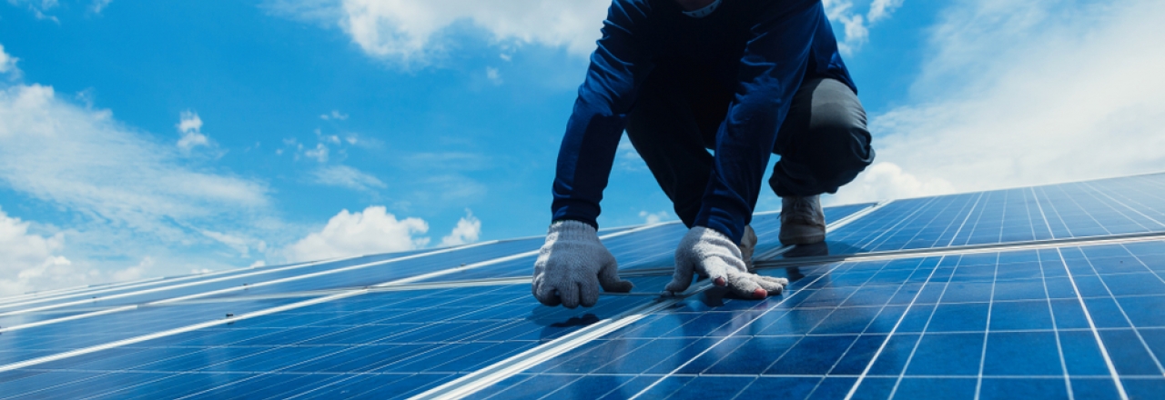 Solar Worker with Solar Panel