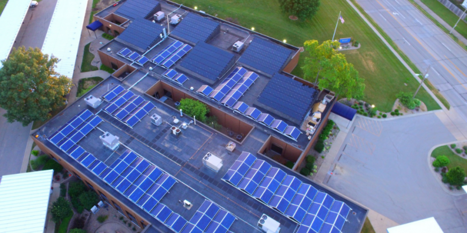 solar panel system on roof of commercial building